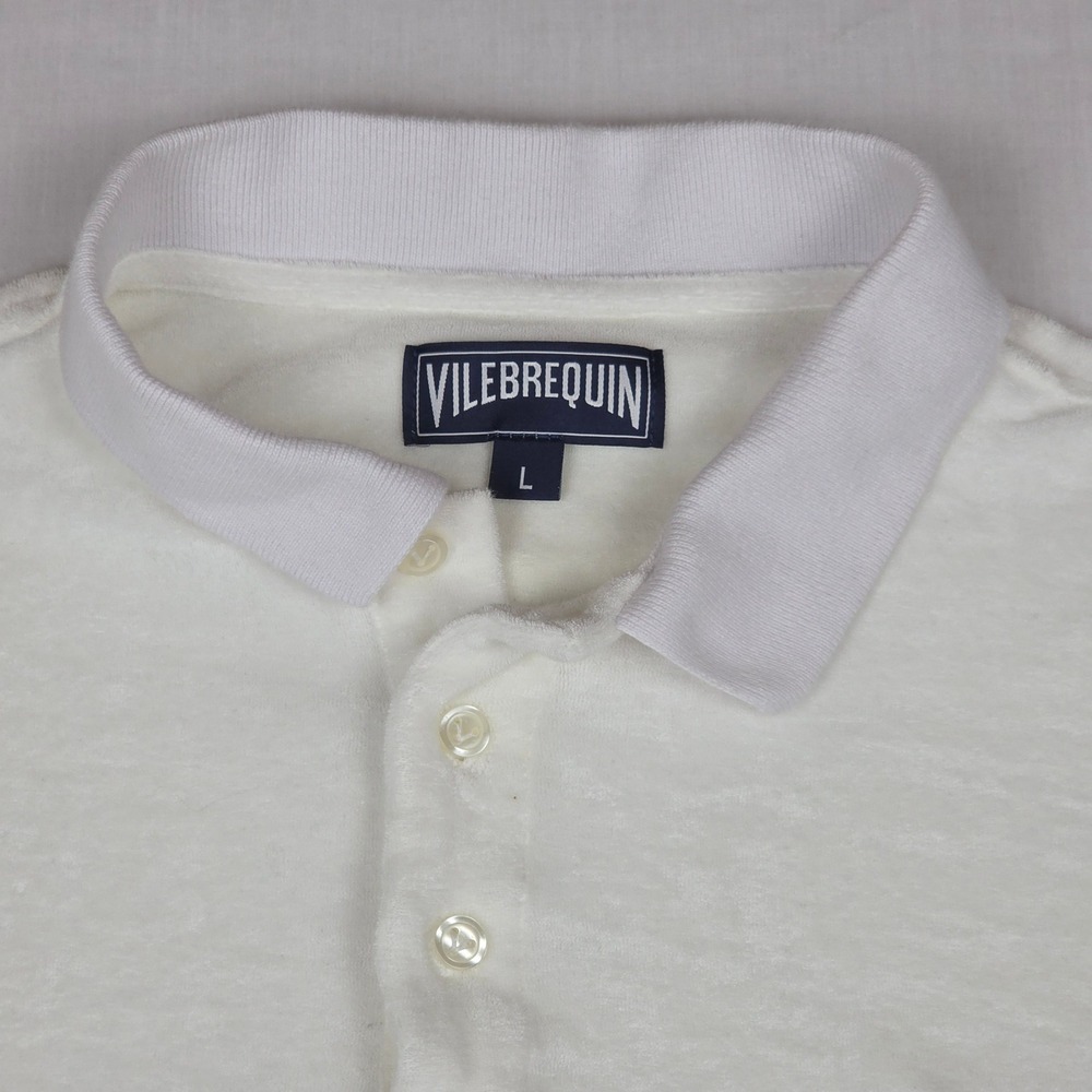 Vilebrequin Palatin Terry Cloth Polo Shirt Women L White Short Sleeve Cotton